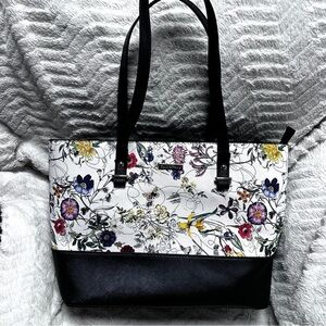 Elim & Paul vegan super cute floral and black tote bag purse LIKE NEW!